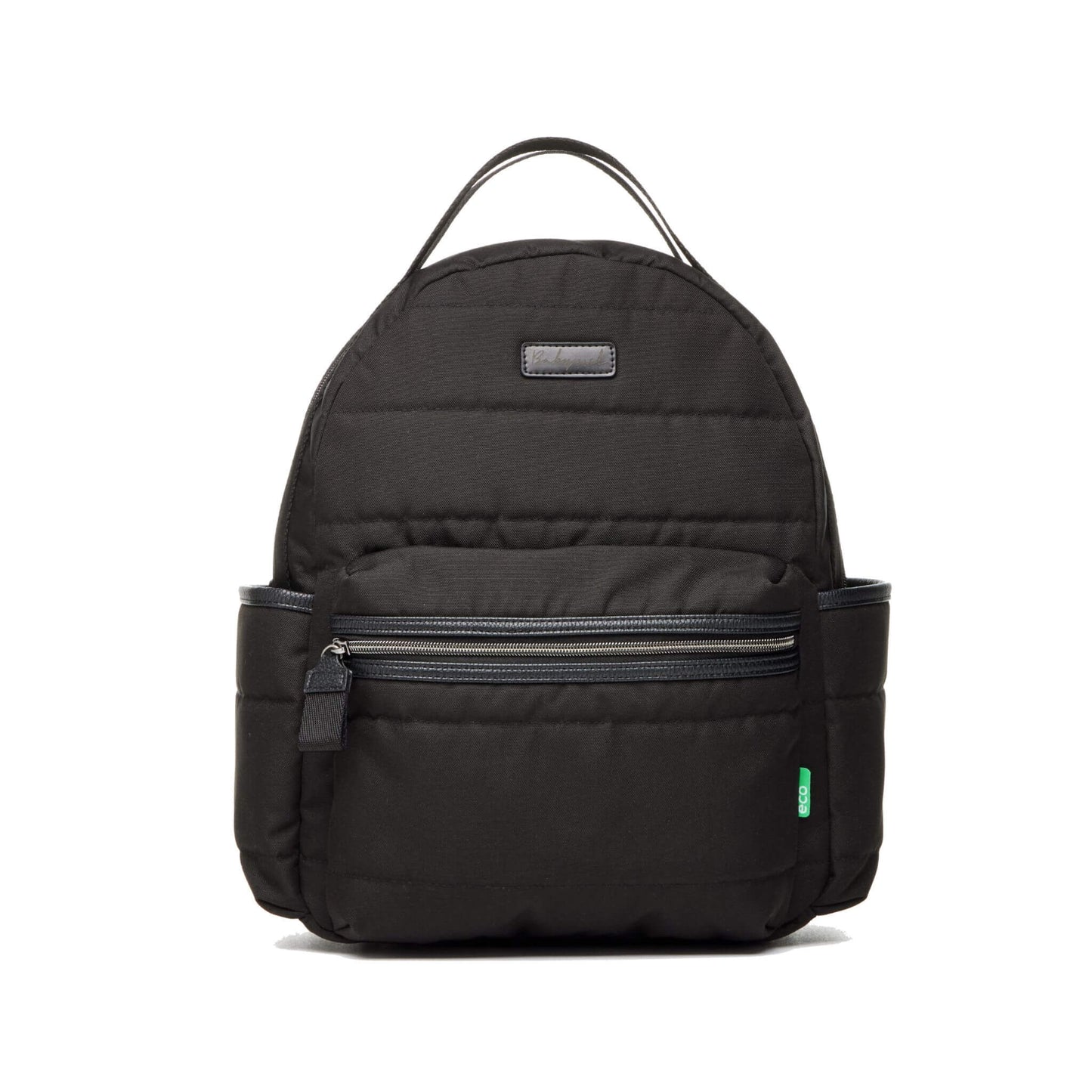 Babymel Lola Eco Backpack in Black, made from recycled plastic bottles. Stylish, water-resistant, and practical for parents on the go.