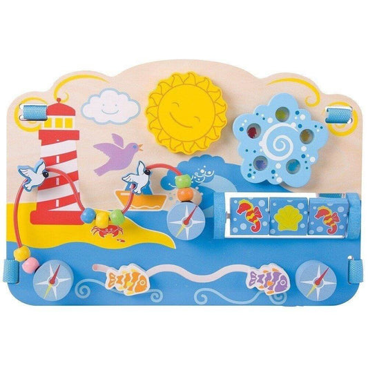 Encourage your toddler’s dexterity and matching skills with the help of this wooden Marine Activity Centre! This baby activity toy comes complete with straps to attach the Activity Centre to a cot bed so little ones can entertain themselves when they wake up.