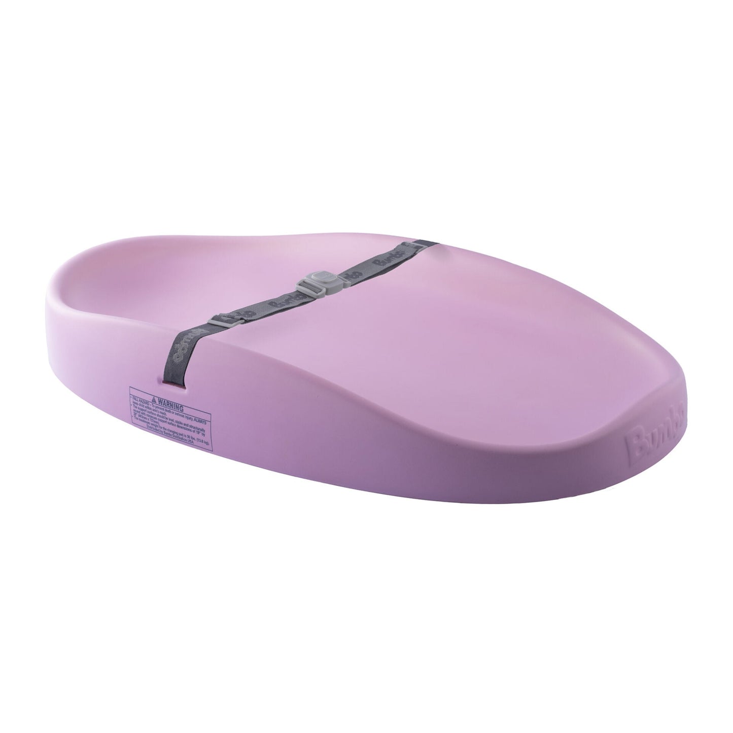 Bumbo changing pad in cradle pink, featuring a contoured design and secure safety strap, providing a comfortable and safe changing surface.