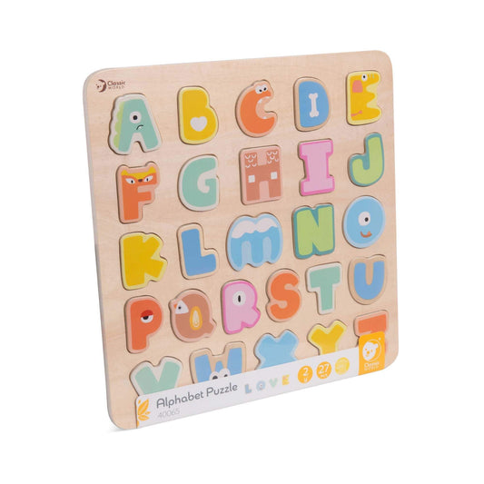 Classic World Alphabet Puzzle with colourful A-Z wooden letters, designed to encourage letter recognition and early literacy skills.