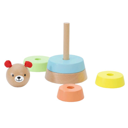 Classic World Bear Tower stacking toy with colourful wooden rings and a bear topper, designed to develop coordination and motor skills.