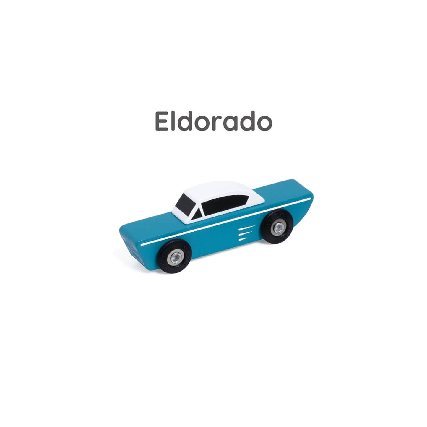 Classic World Eldorado Car, a sleek teal wooden vintage car with a white roof, perfect for imaginative play and road trip fun.