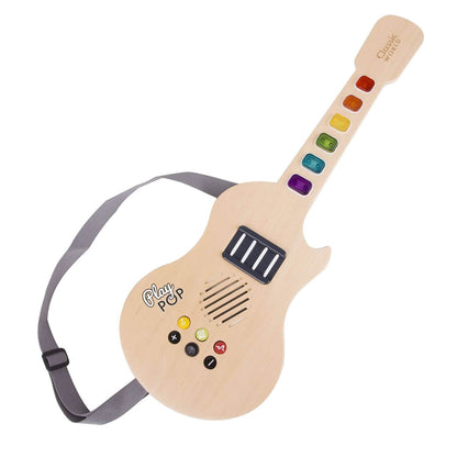 Classic World Electric Glowing Wooden Guitar with colourful keys, buttons for sound effects, and a strap, perfect for musical creativity.