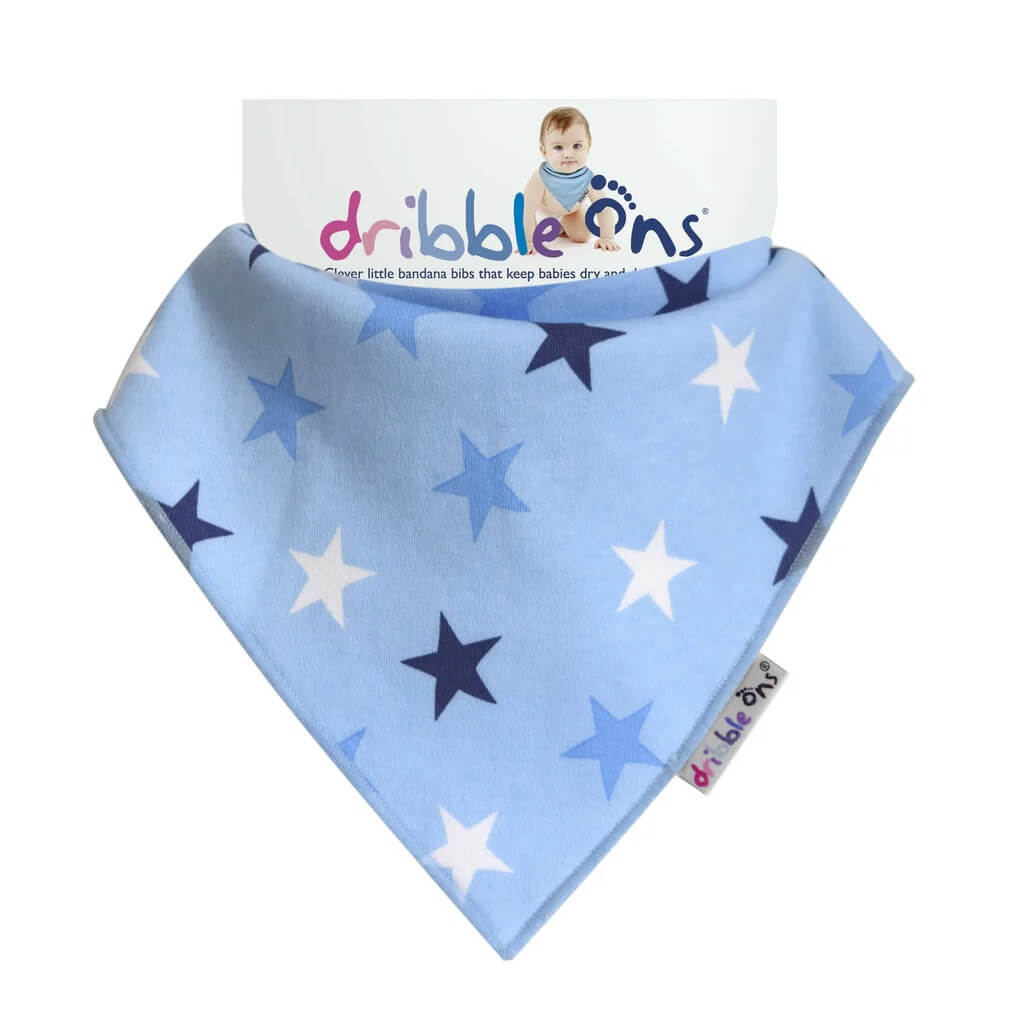 The Dribble Ons Bib is a stylish, absorbent accessory for babies. Its bandana style and adjustable snaps keep your teething baby dry and comfortable while adding a fashionable touch.