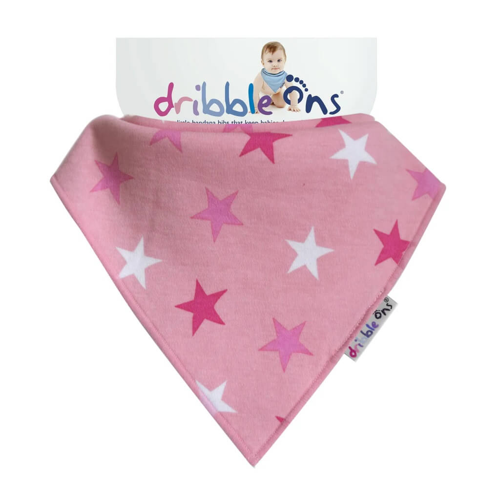 The Dribble Ons Bib is a stylish, absorbent accessory for babies. Its bandana style and adjustable snaps keep your teething baby dry and comfortable while adding a fashionable touch.