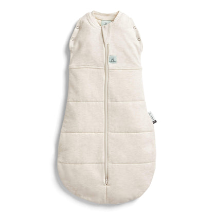 ErgoPouch Winter 2.5 tog cocoon swaddle bag in oatmeal, organic and breathable sleepwear for babies, ideal for keeping warm in cold weather.