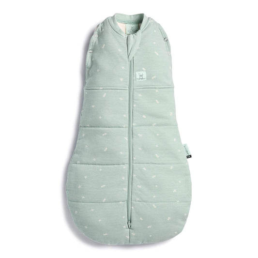 ErgoPouch Winter 2.5 tog cocoon swaddle bag in sage, organic and breathable sleepwear for babies, ideal for keeping warm in cold weather.