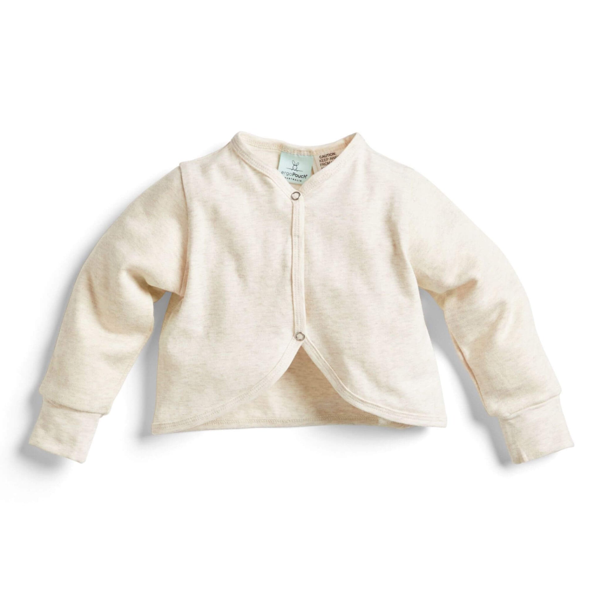 ErgoPouch Long Sleeved Arm Warmer in oatmeal. A bolero-style 1.0 TOG layer designed to keep baby's arms warm over sleeveless sleepwear.