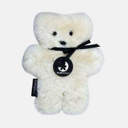 FLATOUTbear is made from 100% Australian sheepskin and shaped like a flat teddy bear.