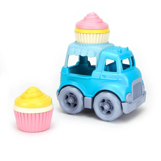 This Green Toys 8-piece set includes a Cupcake Truck with a removable canopy tray, plus frosting, cakes, and liners for 2 cupcakes. The truck holds a cupcake in the back and one on the roof, which doubles as a serving tray. 