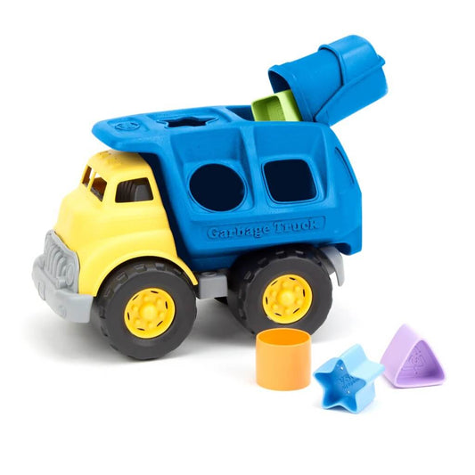 This 6-piece Green Toys set features the “Shape Management” truck, a removable back bin, and 4 colourful shapes—a square, star, triangle, and circle. Kids can enhance fine motor skills by sorting the shapes into their corresponding slots.