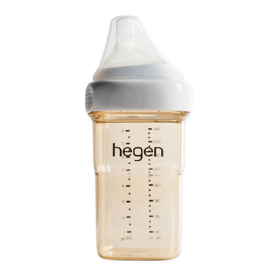 Hegen's "softsquare" baby bottles are ergonomically designed for easy holding by babies. They stack neatly, optimizing storage space when empty or filled, making them perfect for the freezer or a mother's bag.