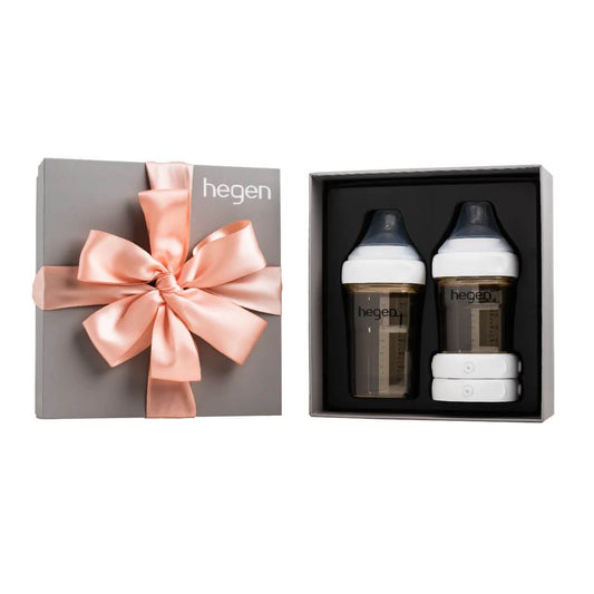 Baby Feeding Bottle Starter Kit. Ideal as a  gift  or mothers new to Hegen. Includes: 150ml/5oz and 240ml/8oz feeding bottles with Interchangeable storage lids.