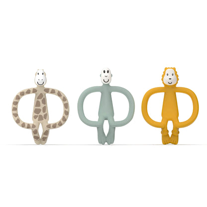 Matchstick Monkey animal teether gift set featuring giraffe, monkey, and lion teethers.