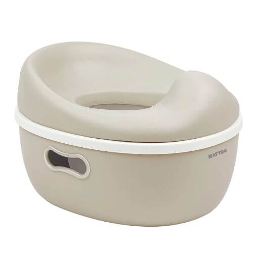 Beige Nattou 3-in-1 Potty with a smooth, ergonomic design and side handles for easy carrying.