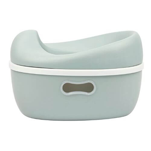 Side view of the green Nattou 3-in-1 Potty, showing its sturdy base and simple, modern shape.