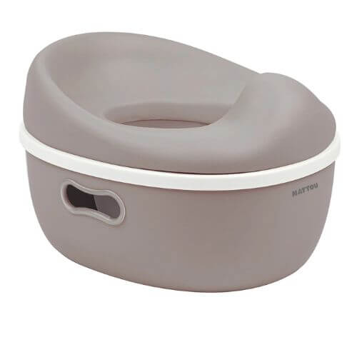 Taupe Nattou 3-in-1 Potty with a smooth, ergonomic design and side handles for easy carrying.