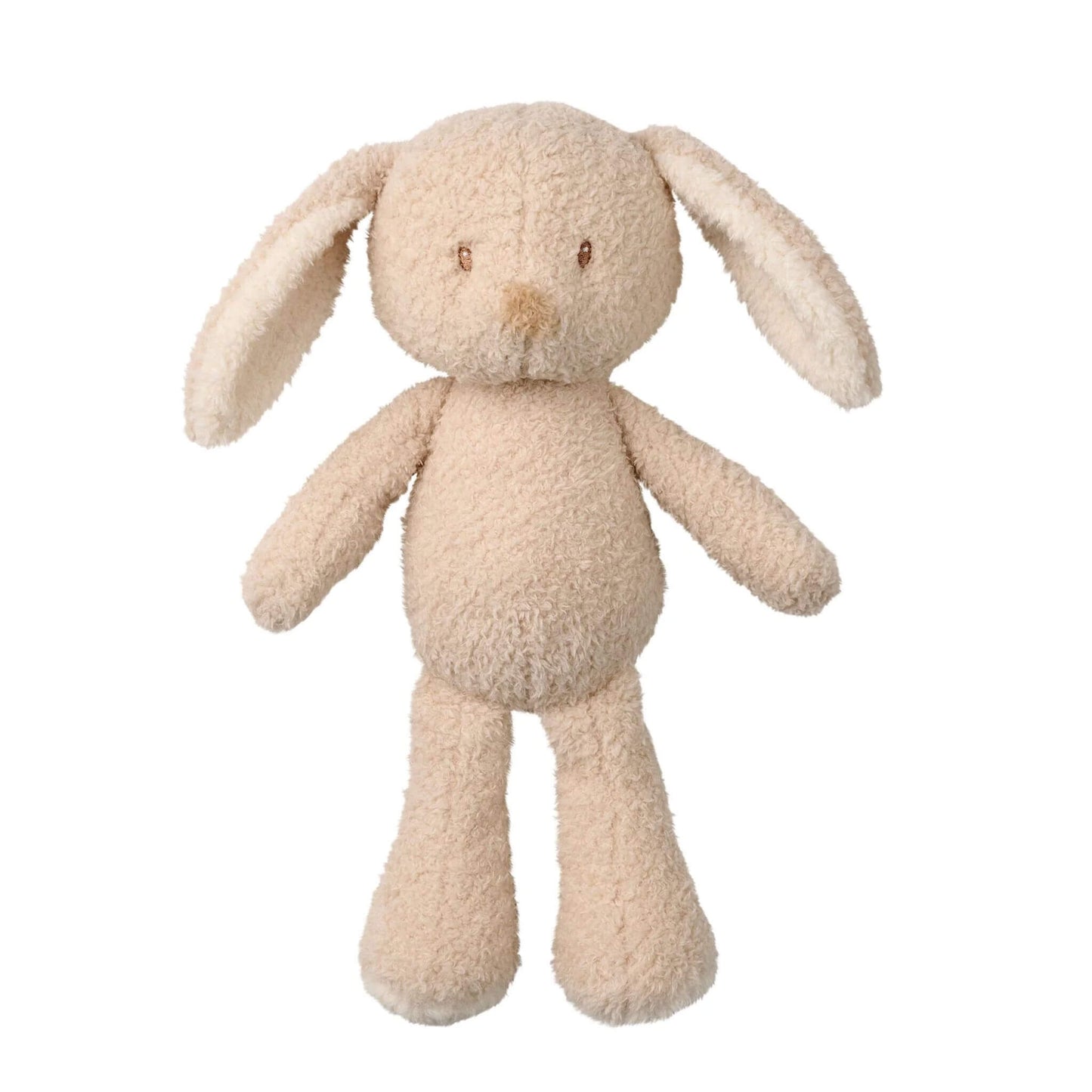 Nattou Bunny Teddy Cuddly standing upright, showing its long ears, soft textured fur, and adorable stitched face.