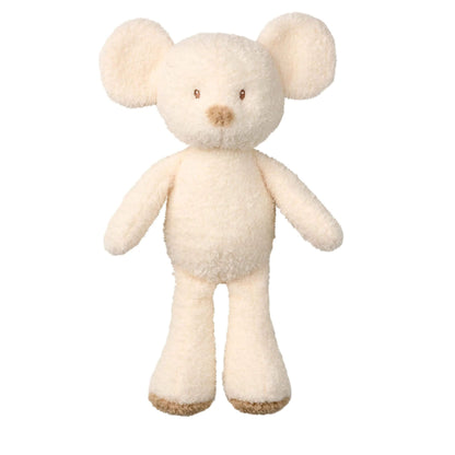 Nattou standing mouse stuffed animal in soft cream fur, featuring round ears and gentle tan accents.