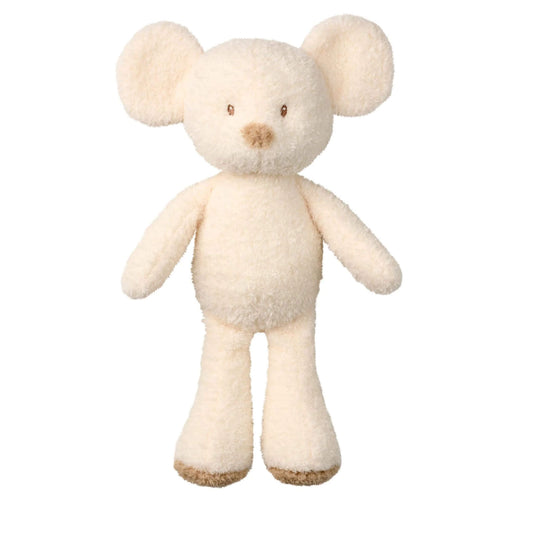 Nattou standing mouse stuffed animal in soft cream fur, featuring round ears and gentle tan accents.