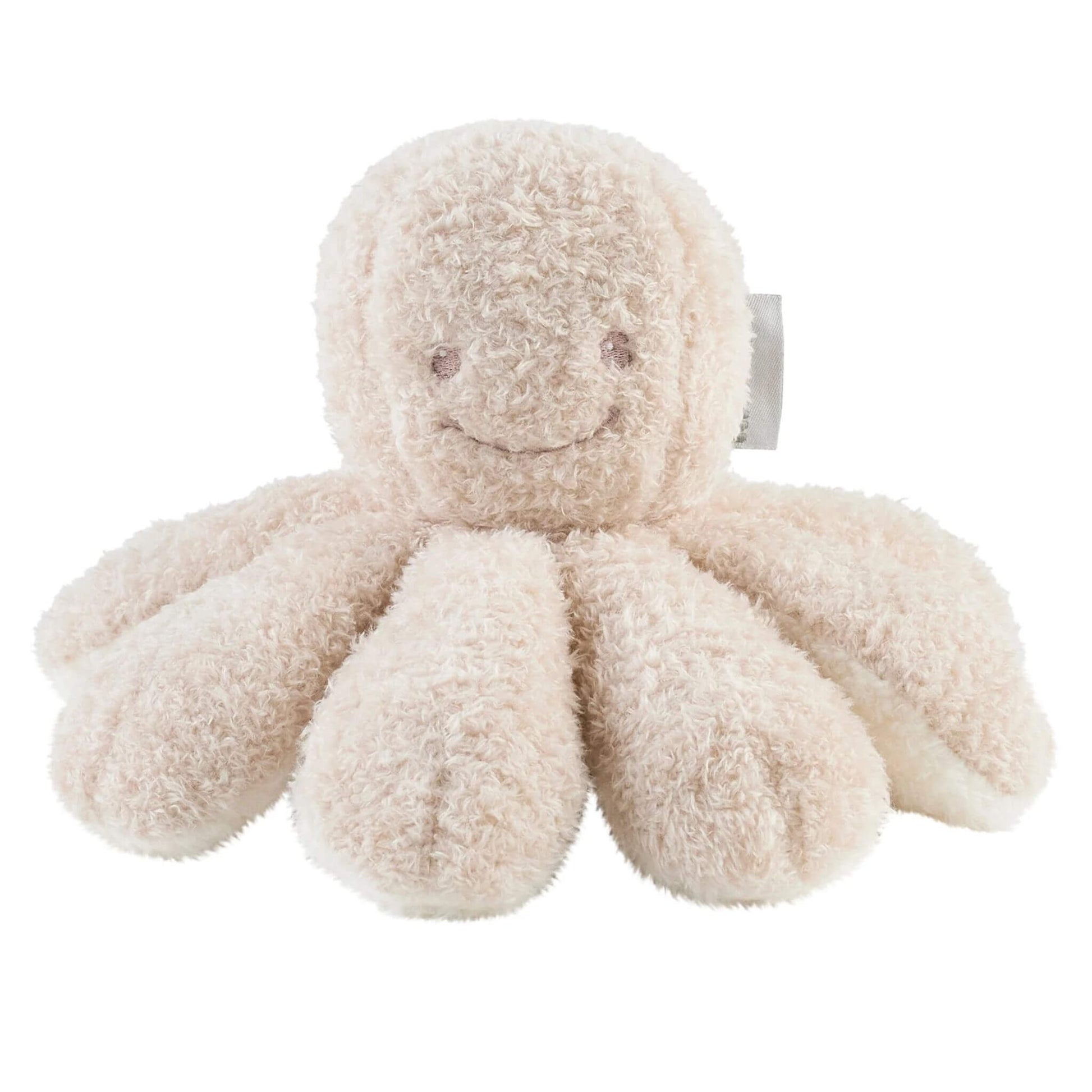 Beige Nattou Teddy Octopus plush toy with super soft texture, smiling face design and eight tentacles, perfect for baby's first friend.