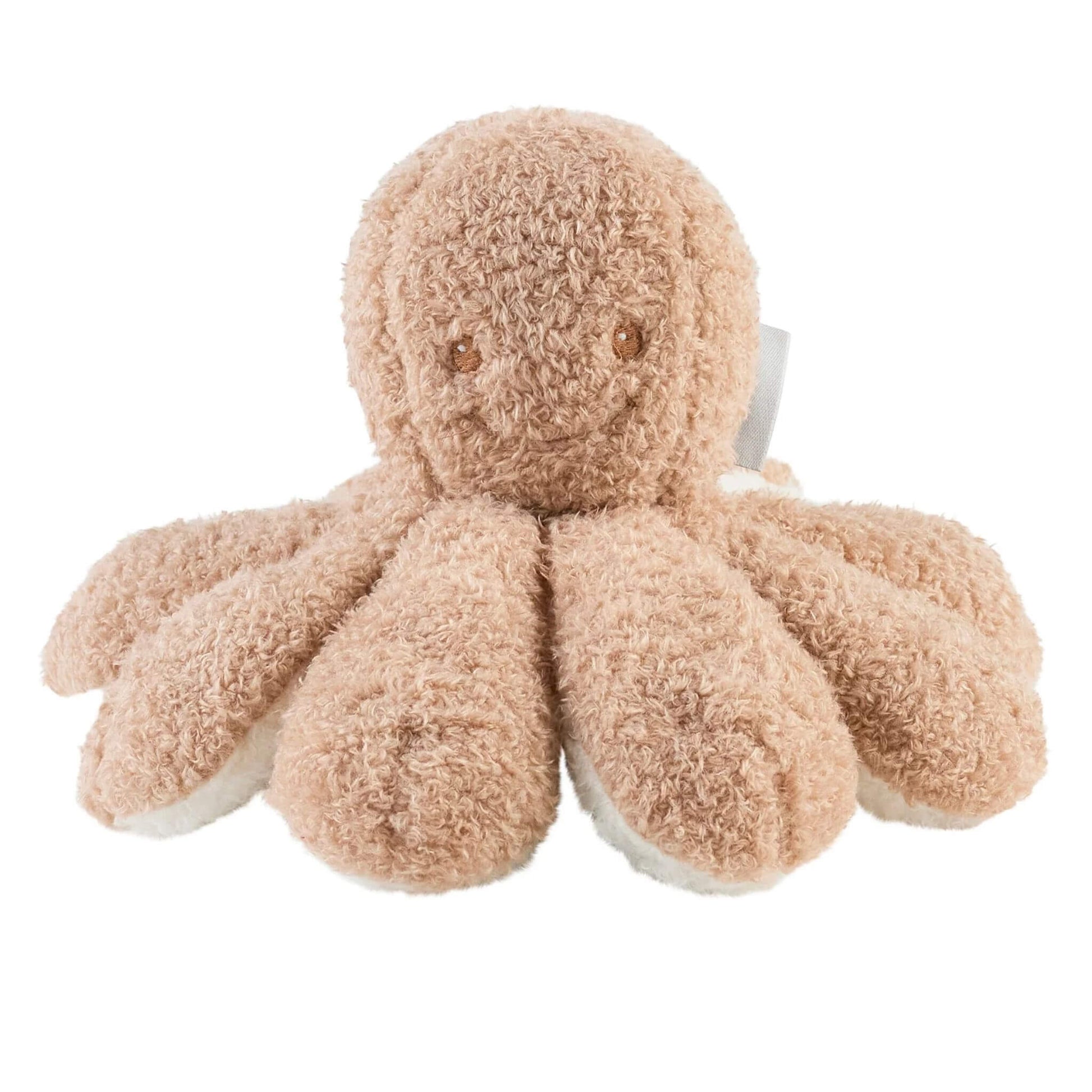 Caramel Nattou Teddy Octopus plush toy with super soft texture, smiling face design and eight tentacles, perfect for baby's first friend.