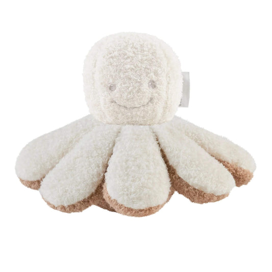 Ecru Nattou Teddy Octopus plush toy with super soft texture, smiling face design and eight tentacles, perfect for baby's first friend.