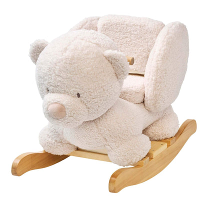 Nattou Teddy Bear Rocker in soft ecru with a plush padded seat and sturdy wooden base. A cosy and safe choice for little ones.