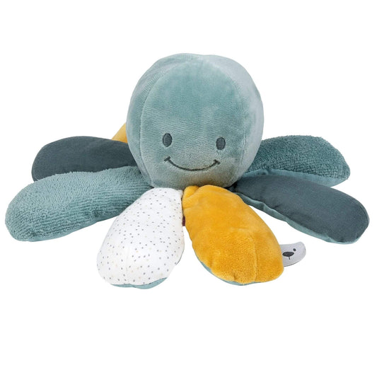 Soft Nattou activity octopus with a smiling face, textured tentacles, ideal for sensory play