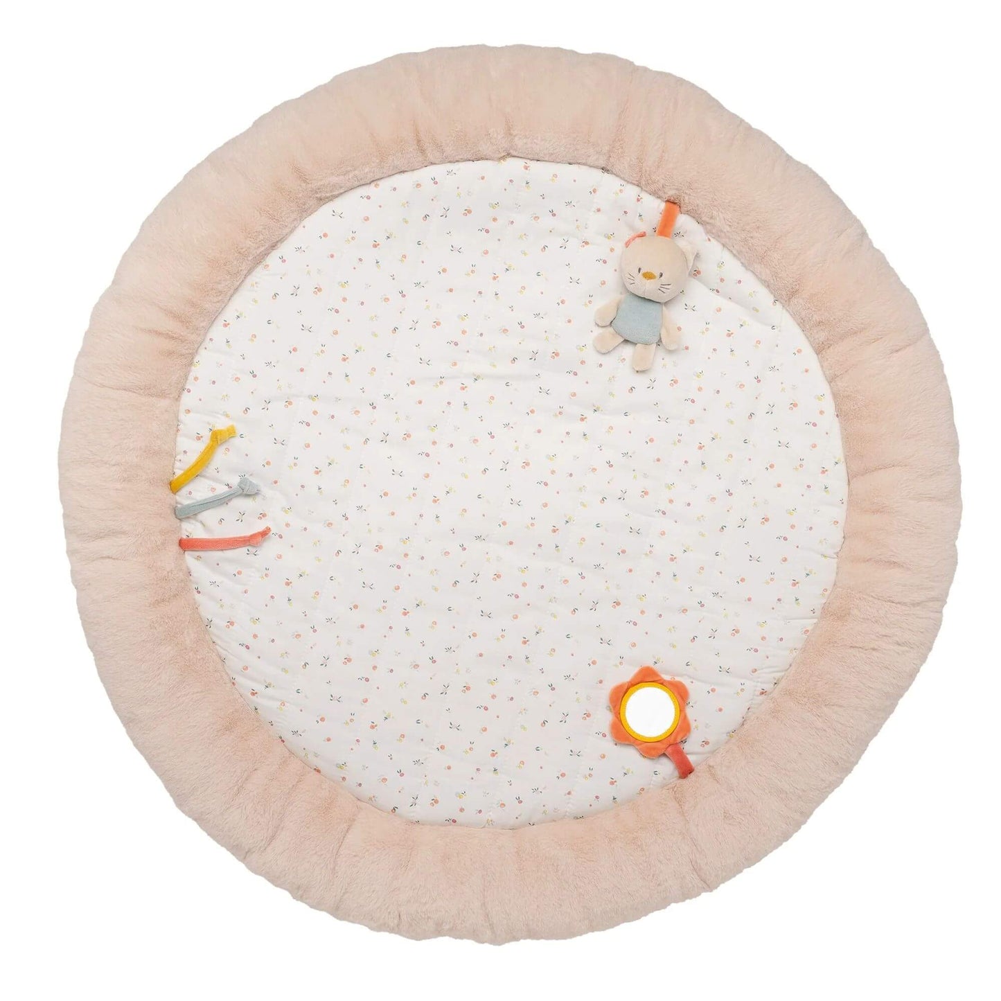 Nattou Mila Lana & Zoe stuffed playmat with plush padding, featuring bear and hippo characters, sensory rings, and soft textures for babies.