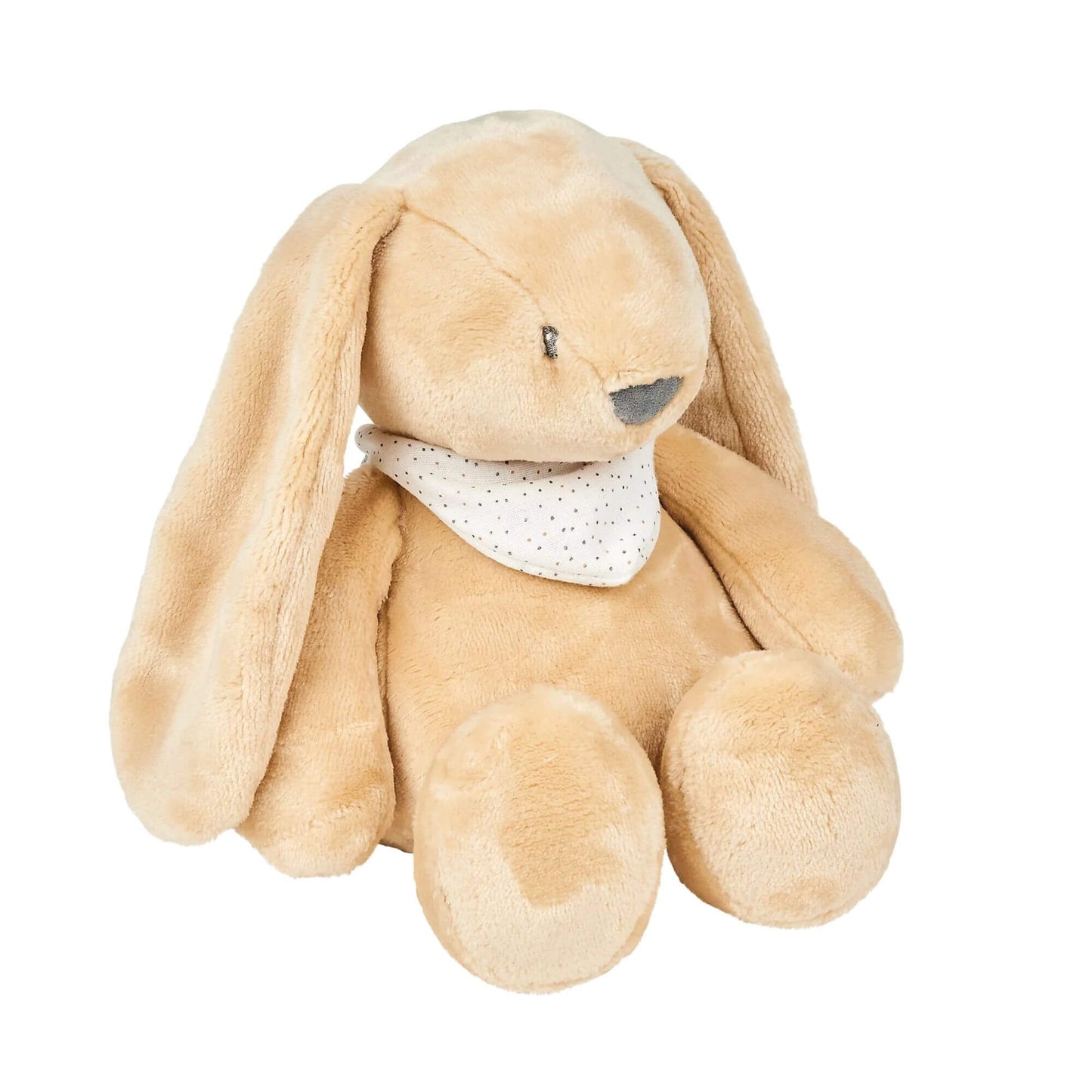 Nattou sleepy cuddly bunny with floppy ears and a polka-dot scarf. Soft and plush, perfect as a sleep aid for babies and toddlers.