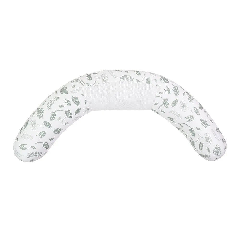 Purflo Breathe Pregnancy Pillow in Jardin print, featuring ergonomic support and breathable mesh, with a nature-inspired design.