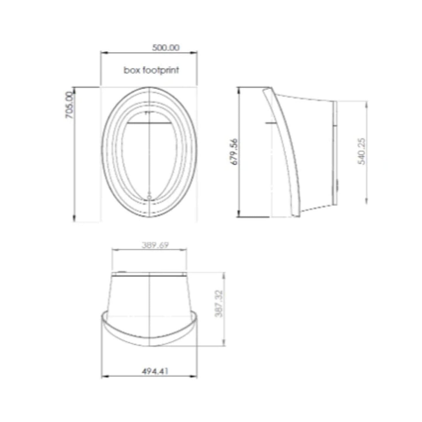 Technical diagram of the Shnuggle toddler bath showing dimensions from top, side, and front views. Measurements include width, height, and footprint dimensions.