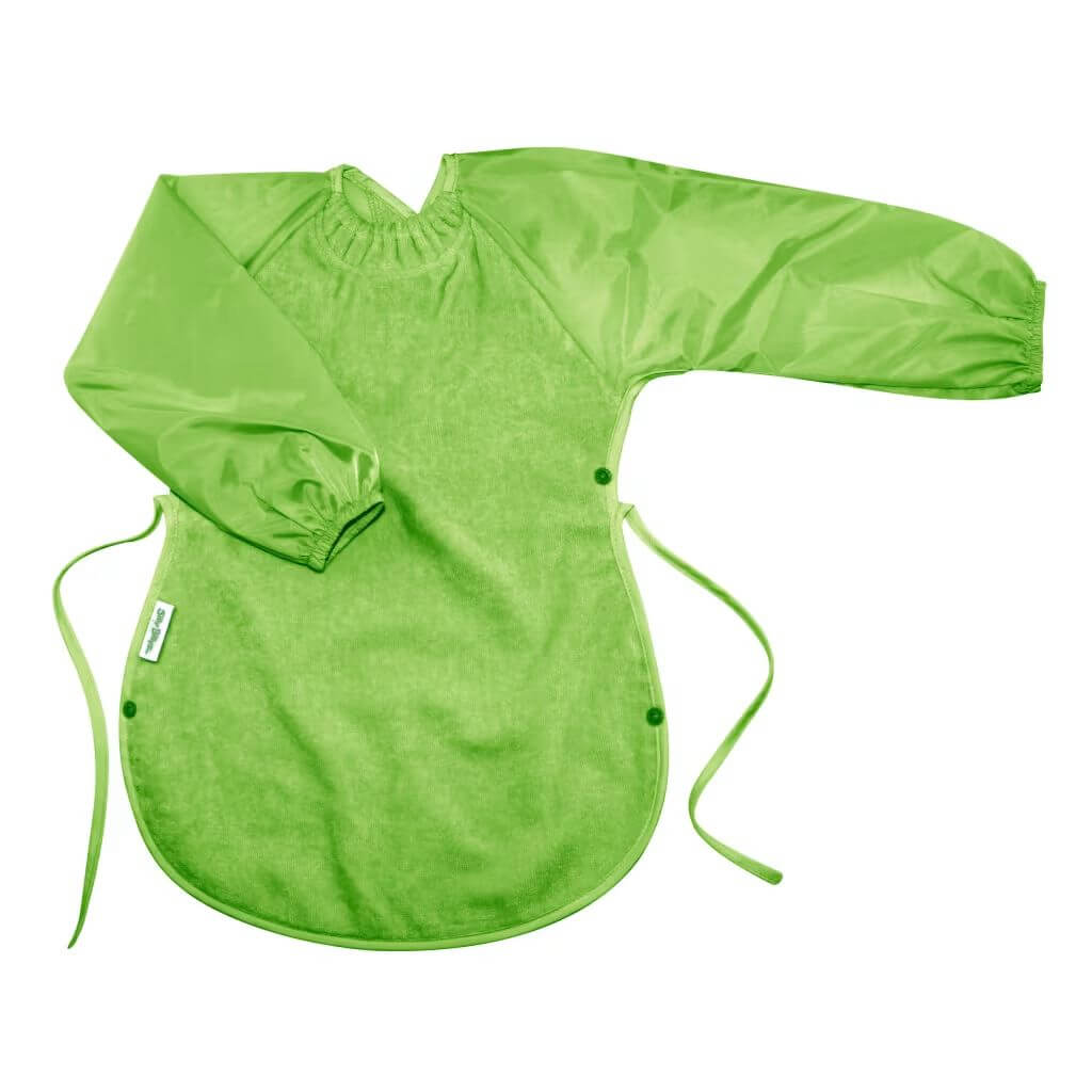 Silly Billyz Towel Messy Eater Bib in Lime, featuring a soft absorbent front, waterproof backing, and adjustable neck fastening.