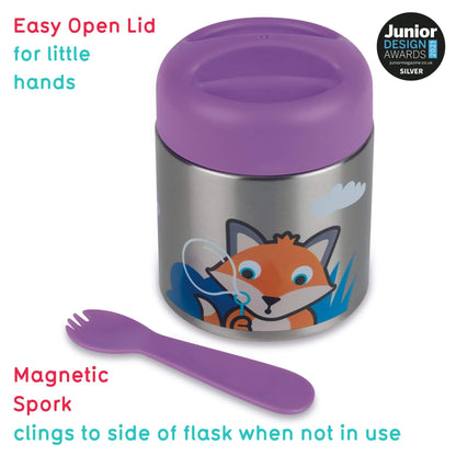 TUM TUM insulated food flask with Felicity Fox design. Designed for easy use by little hands