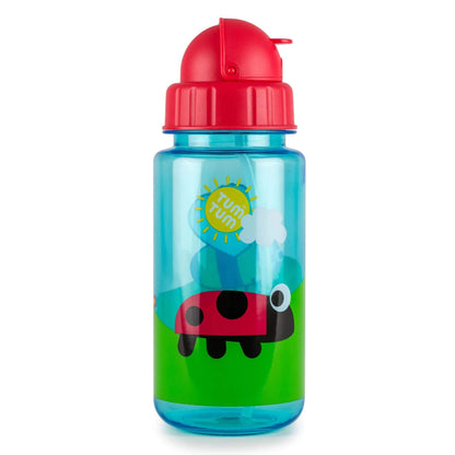 TUM TUM water bottle with bugs design, featuring a flip top lid and built-in straw, perfect for kids and leakproof for on-the-go use.