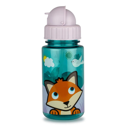 TUM TUM water bottle with Felicity Fox design, featuring a flip top lid and built-in straw, perfect for kids and leakproof for on-the-go use.