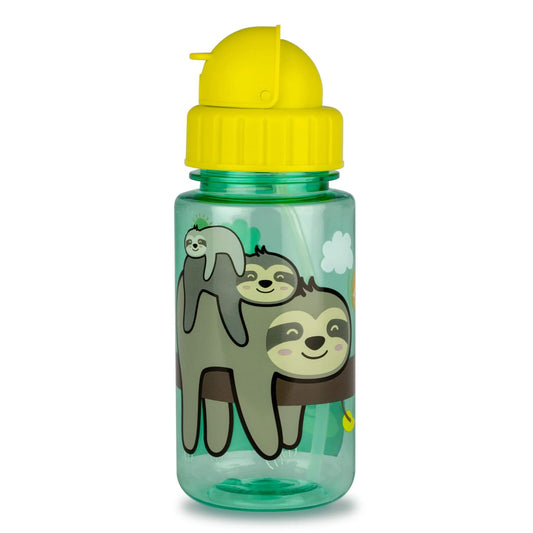 TUM TUM water bottle with Stanley Sloth design, featuring a flip top lid and built-in straw, perfect for kids and leakproof for on-the-go use.