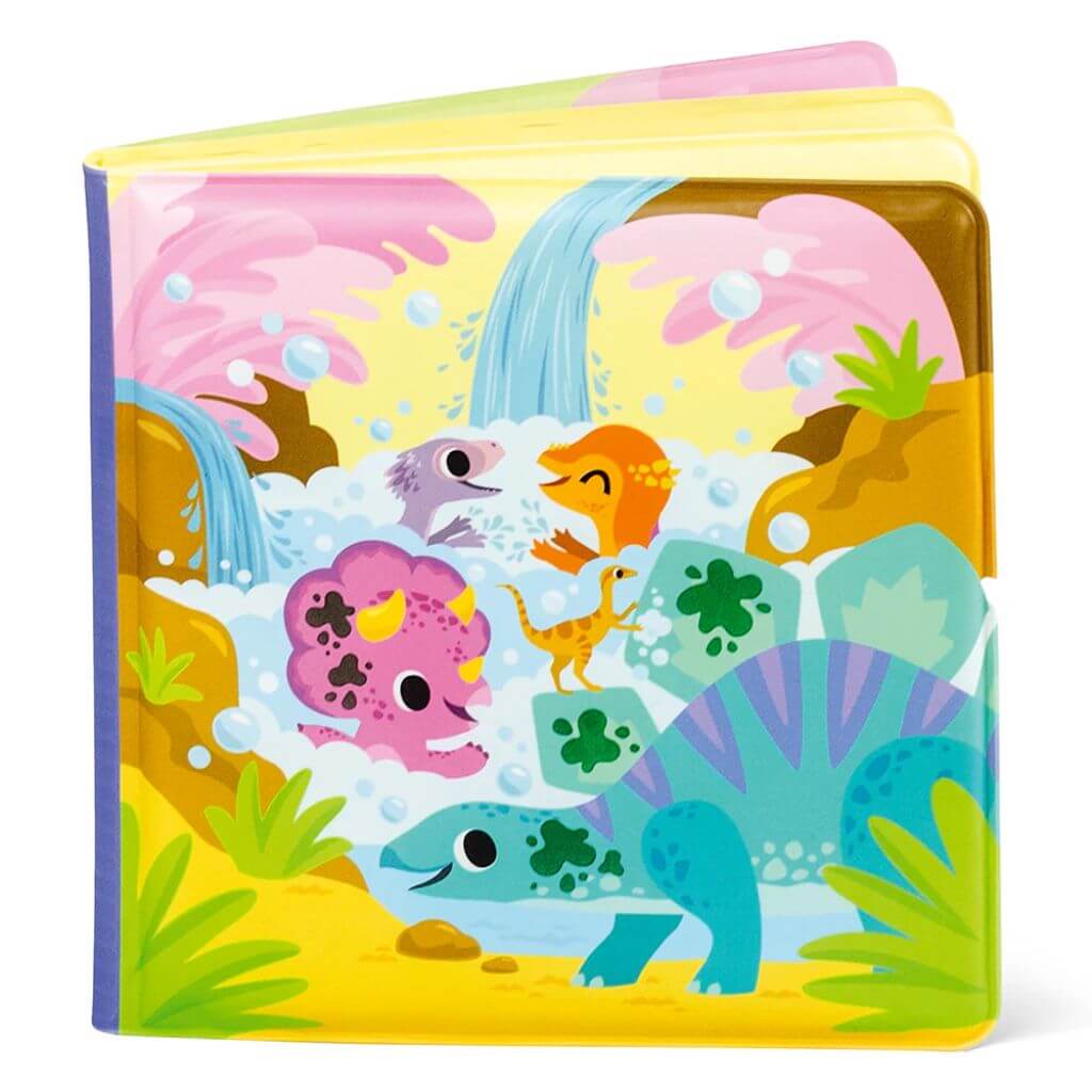 Tiger Tribe Messy Dinosaurs Bath Book with colourful illustrations of dinosaurs, perfect for interactive water play as dirt appears and disappears.