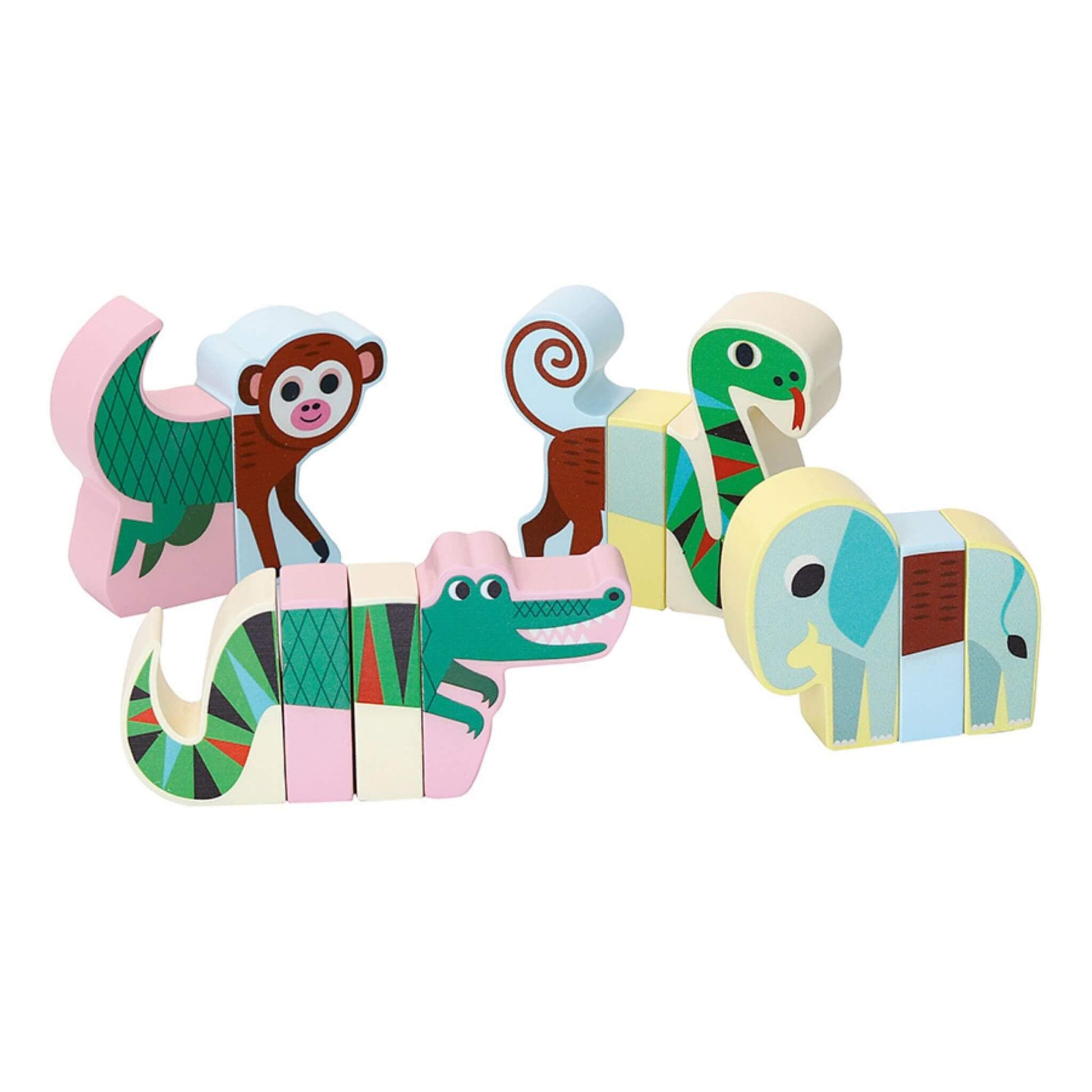 Vilac Magnetic Jungle Animals Set featuring colourful wooden blocks for preschool play.