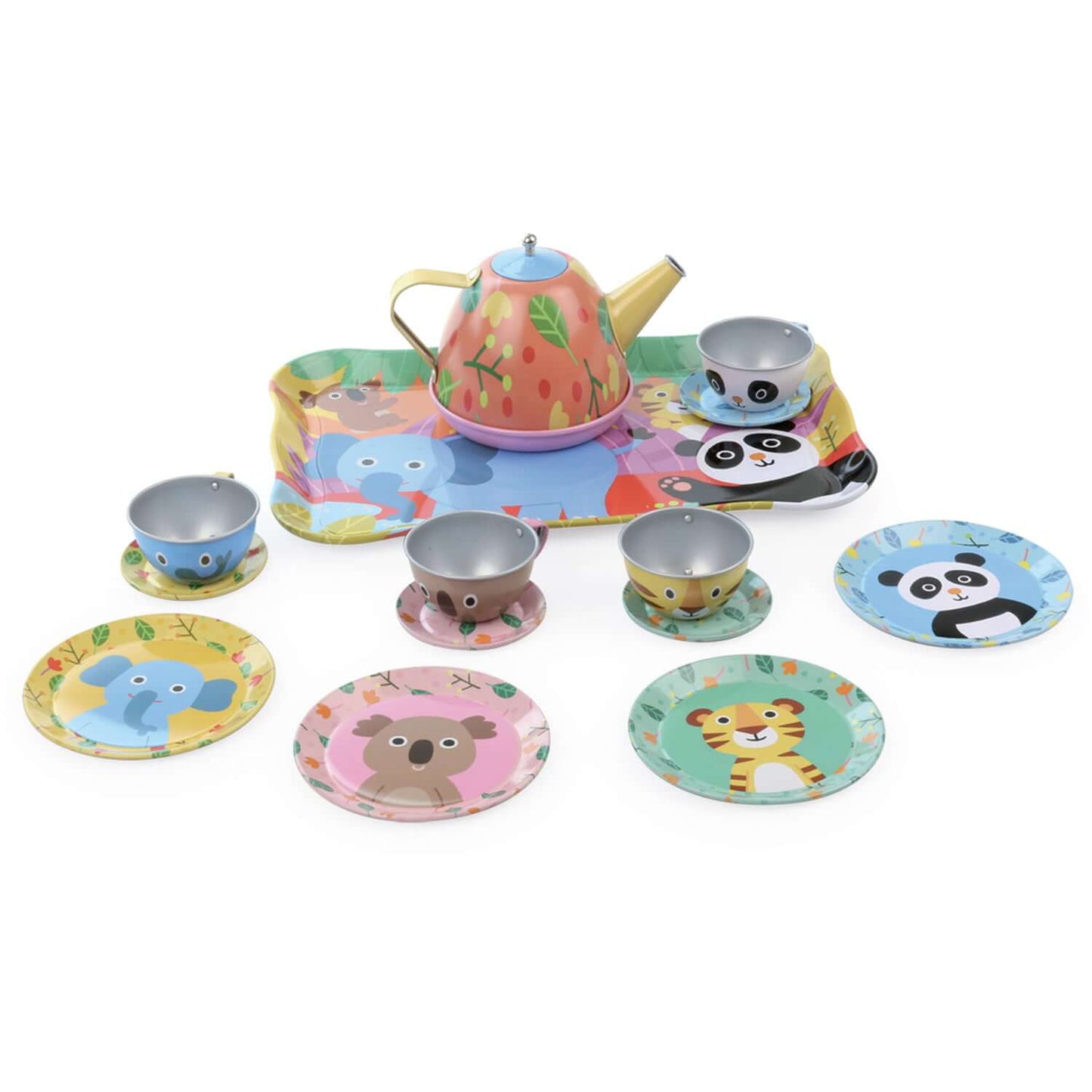 A fun and colourful play tea set jungle edition. Exciting design provides endless entertainment for children to have pretend tea parties with fun animal pictures.