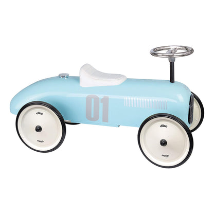 Vilac Classic Metal Car in light blue with a white seat, silver steering wheel, and number 01 detail, perfect for little racers with style.