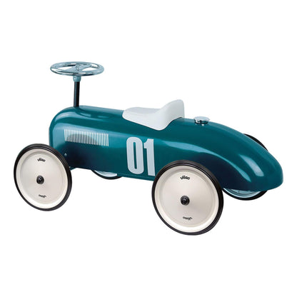 Vilac Classic Metal Car in petrol blue with white seat, vintage design, perfect for little drivers and imaginative play.