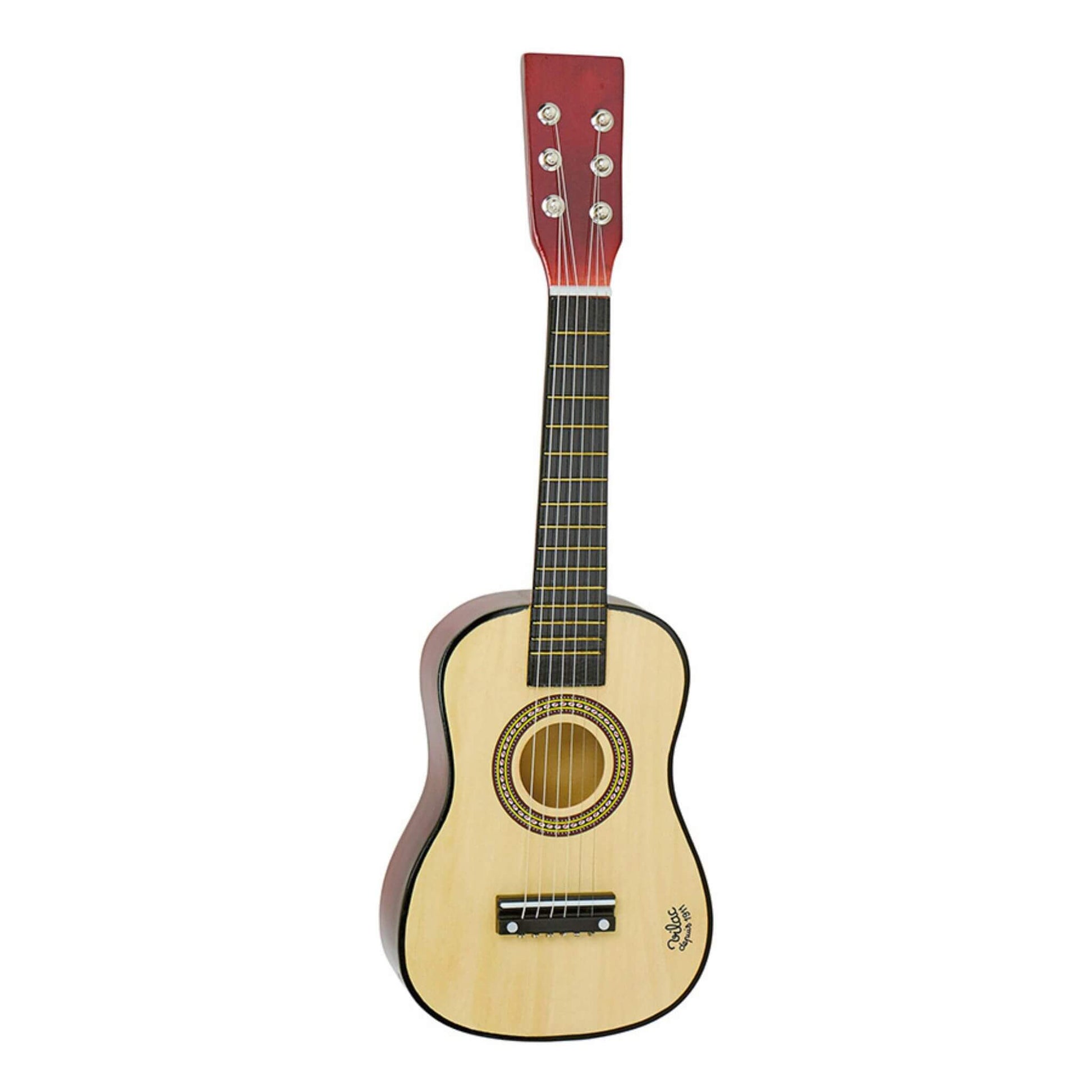 Vilac natural wood guitar with six strings, featuring a classic design and smooth finish. Perfect for young musicians and creative play.