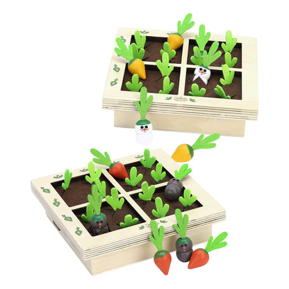 Vilac Vegetable Gardener's Battleship Game featuring a wooden garden design with colourful vegetables, perfect for strategy and imaginative play.