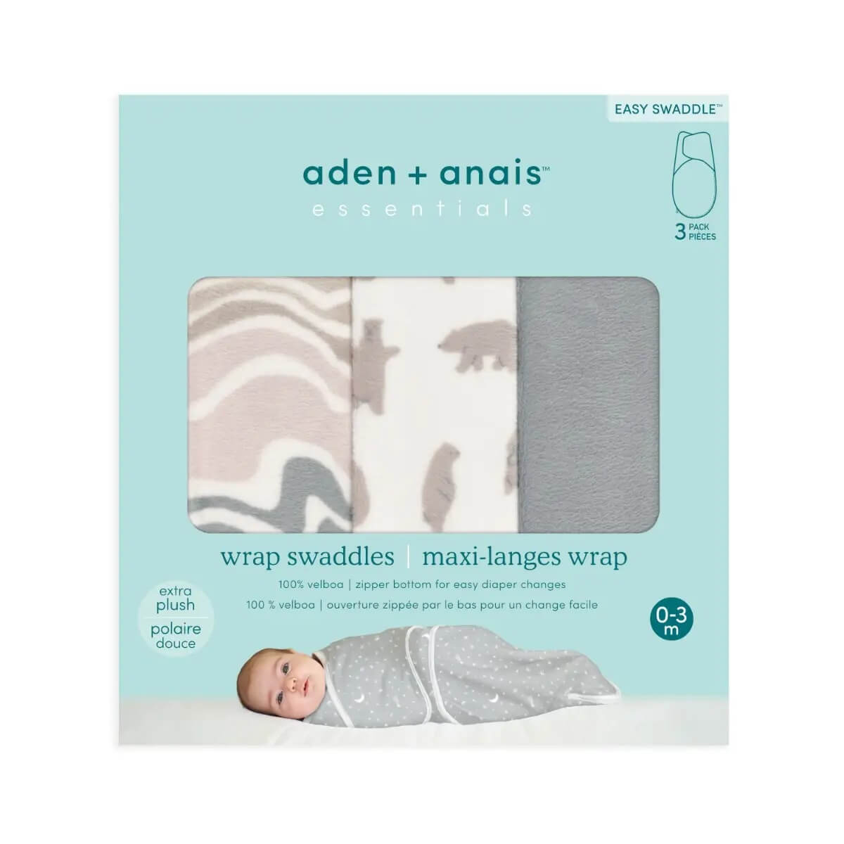 aden anais Essentials Velboa Wrap Swaddles 3pk Little Woods