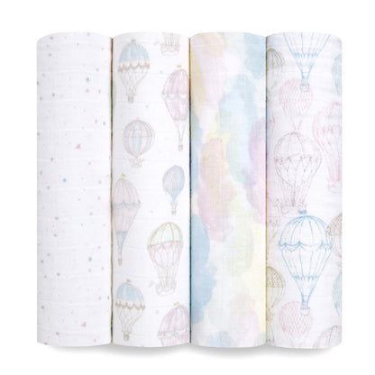 Soft, sustainable GOTS certified pack of 4 organic cotton swaddles by aden + anais