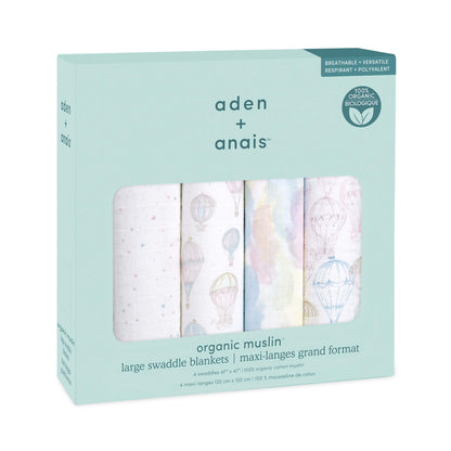 aden + anais Organic Cotton Swaddles - 4pk (Above the Clouds)