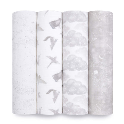 Soft, sustainable GOTS certified pack of 4 organic cotton swaddles by aden + anais