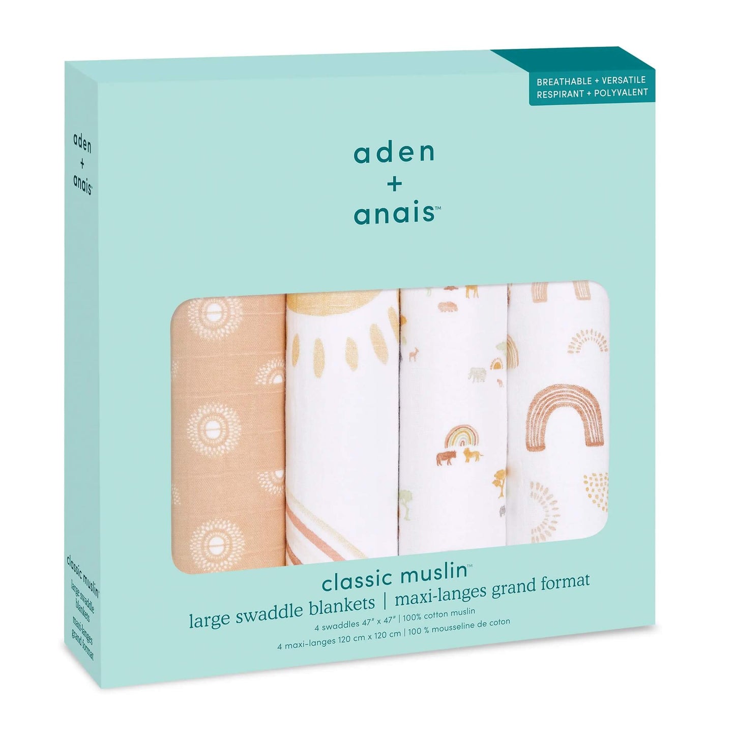 aden + anais Boutique Cotton Muslin Swaddles - 4pk (Keep Rising)